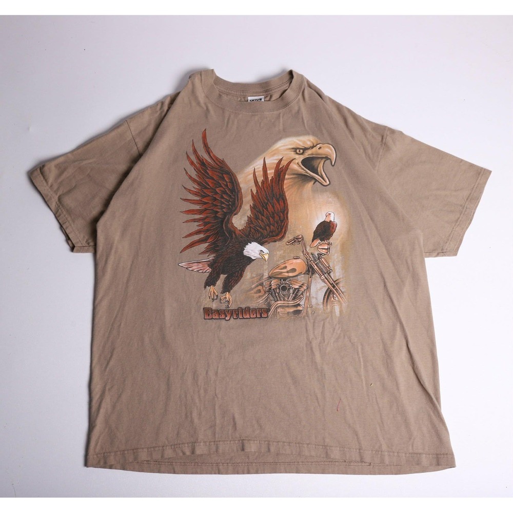 Easyriders Qatar Biker T-Shirt Mens 2XL Tan Eagle Horse Motorcycle Graphic Anvil